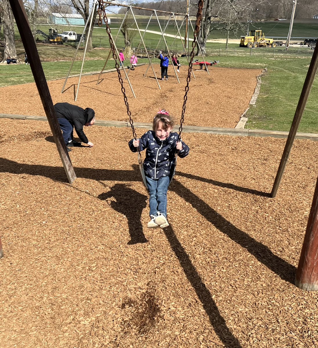 Our Kindergarten students are really enjoying the new mulch for our playground!😊