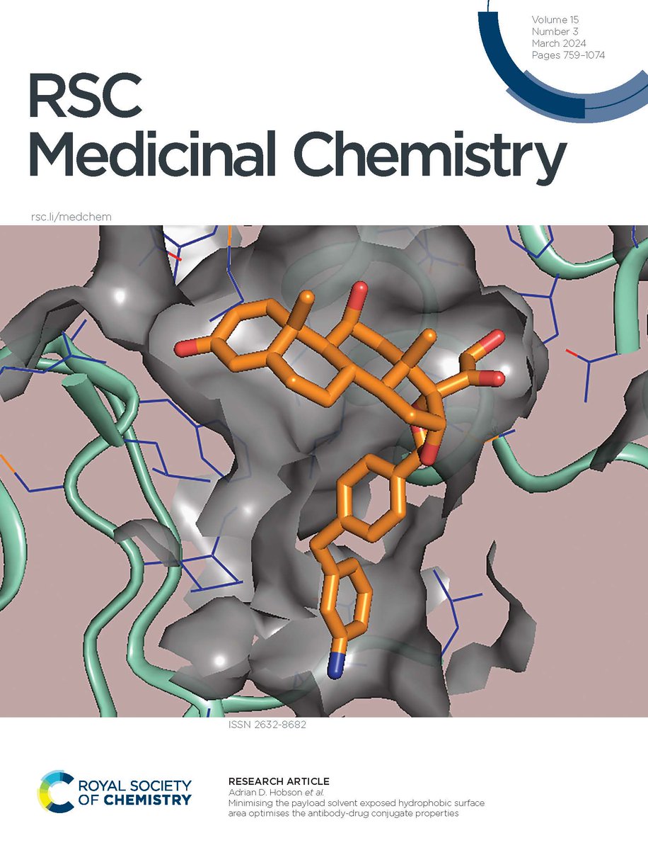 Issue 3 is now online👀 pubs.rsc.org/en/journals/jo… On the front cover is work by @AdrianHobson1 & co on minimising the exposed hydrophobic surface area of a payload to optimise the antibody-drug conjugate properties, read it here👇 pubs.rsc.org/en/content/art… 📍 @abbvie