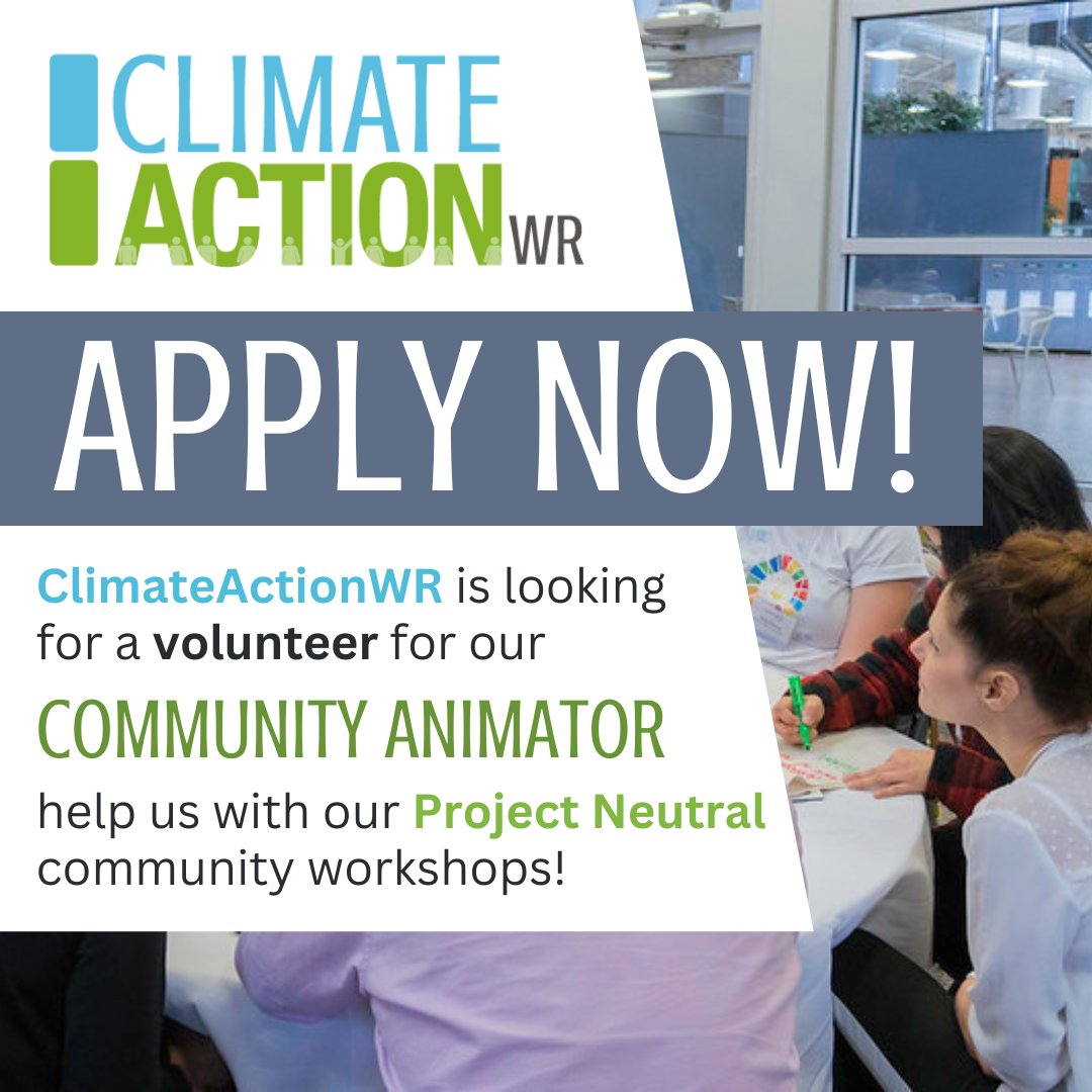 🌍💼 Join our team as a Volunteer Community Animator! Use @project_neutral's carbon-calculating tool to help individuals take the first step towards meaningful action by measuring their impact. ✨ Learn more and apply today! climateactionwr.ca/get-involved/