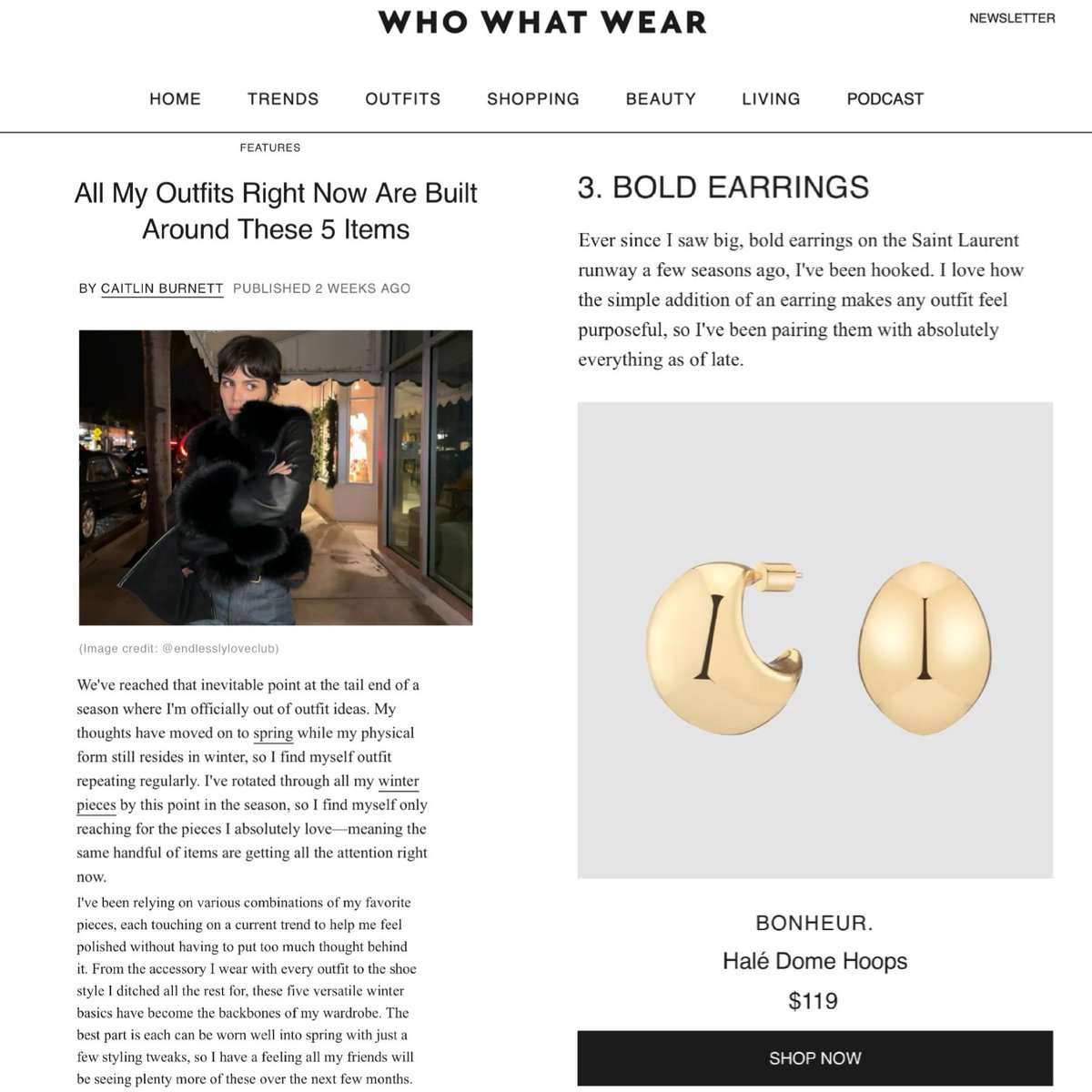 When @WhoWhatWear talks, we listen! Our Halé Dome Hoops are the finishing touch your wardrobe is craving. 🖤 #EditorApproved 

📝: @CaitlinBurnett ♥️

#ShopBonheur #BonheurJewelry
.
#AsSeenIn #WhoWhatWear #DomeHoopEarrings #GoldHoopEarrings #TrendingJewelry