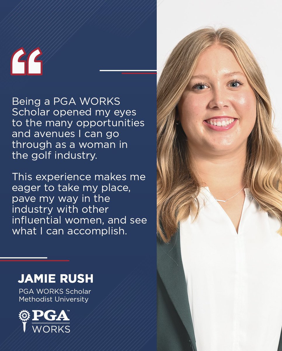 Ready for what the future holds.💪🏼 For Methodist University student, Jamie Rush, being a #PGAWORKS Scholar excites her about what lies ahead for her in the industry. She is eager to follow in the footsteps of other women leaders and ready to pave her own path!❤️ #WORKSWednesday