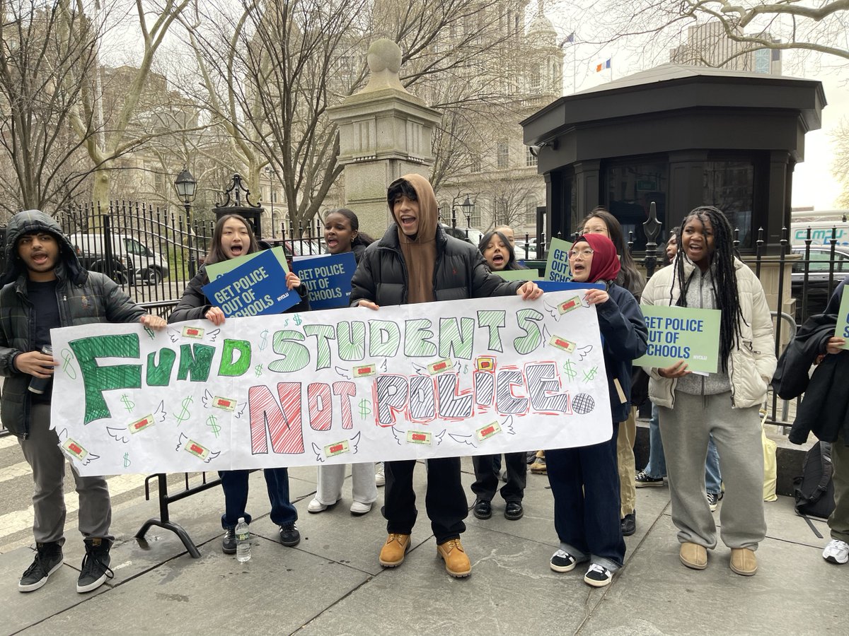 Today the @NYCCouncil is holding a preliminary budget hearing on the NYPD. The NYPD's proposed budget for FY25 would exceed last year's by $300M. Students in our Teen Activist Project showed up to say: Enough. In the streets or in our schools, more cops do not make us safer.