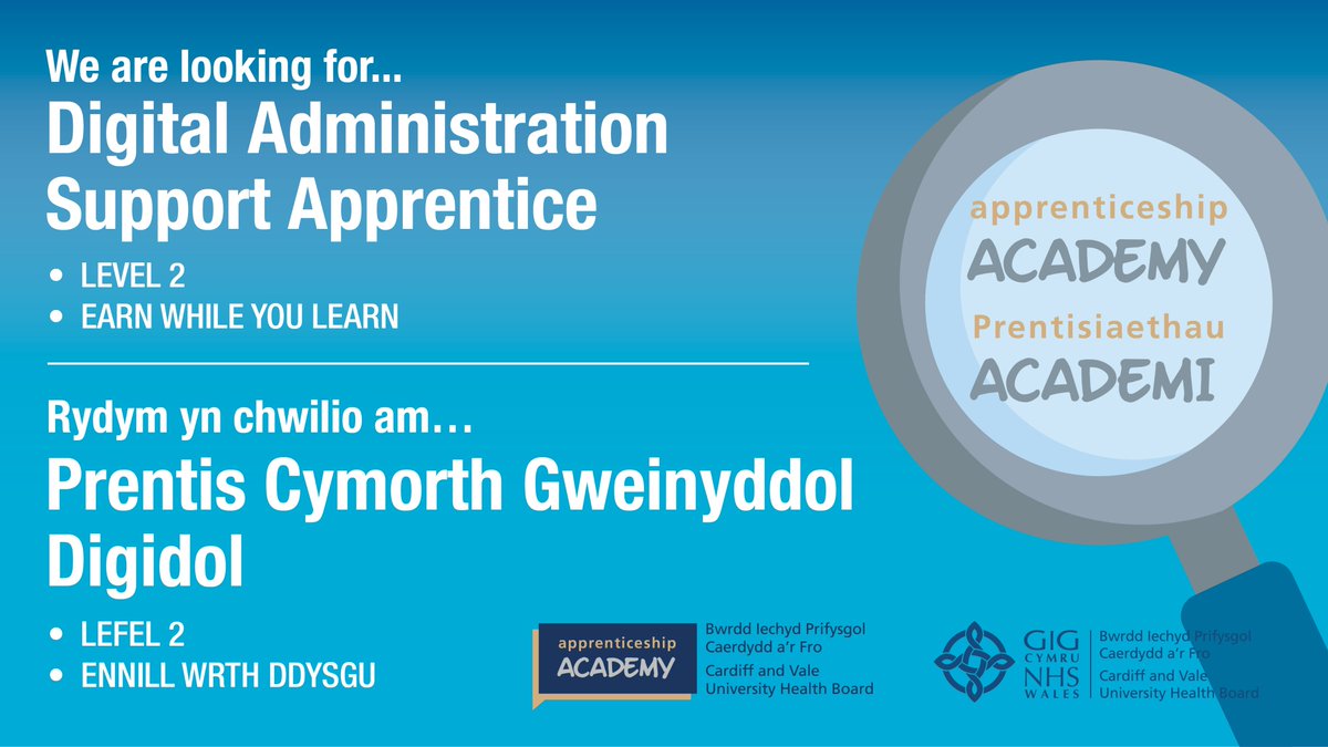 CAVApprentice's tweet photo. Are you looking to start your career in the NHS? Come and join us as a Digital Admin apprentice in our Acute Child Health team, apply here: https://t.co/b6k69Pxxqv @CV_UHB @CareersWales @IntoWorkCardiff #peopleandculture #attractrecruitretain @LaVale_Cardiff @CdfCommitment https://t.co/vs1spYEWue