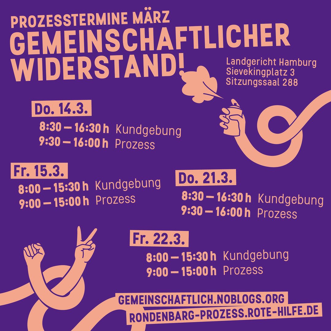 Morgen geht es weiter mit dem G20 #Rondenbarg Prozess in Hamburg. Macht mit bei der solidarischen Prozessbegleitung! Die Berichte der bisherigen Prozesstage sind hier zu finden: gemeinschaftlich.noblogs.org/prozessbericht…