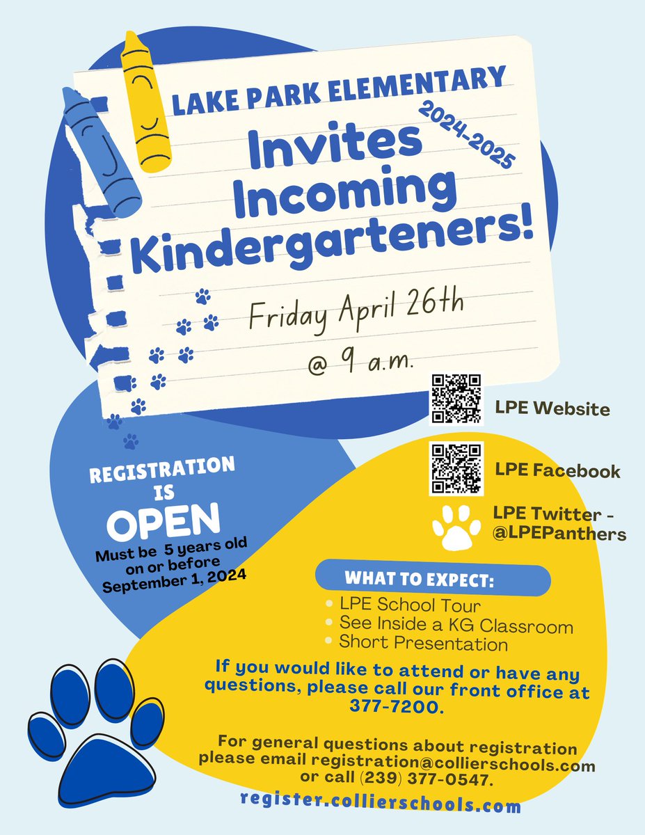 👋 Incoming Kindergarten Panthers! We want to meet you! 

Join us for our annual Kindergarten Round Up where you will get to meet our staff &amp; tour the school. The fun starts at 9am!

(Please note: this event is only open to incoming Kindergartners for the 2024-2025 school year)