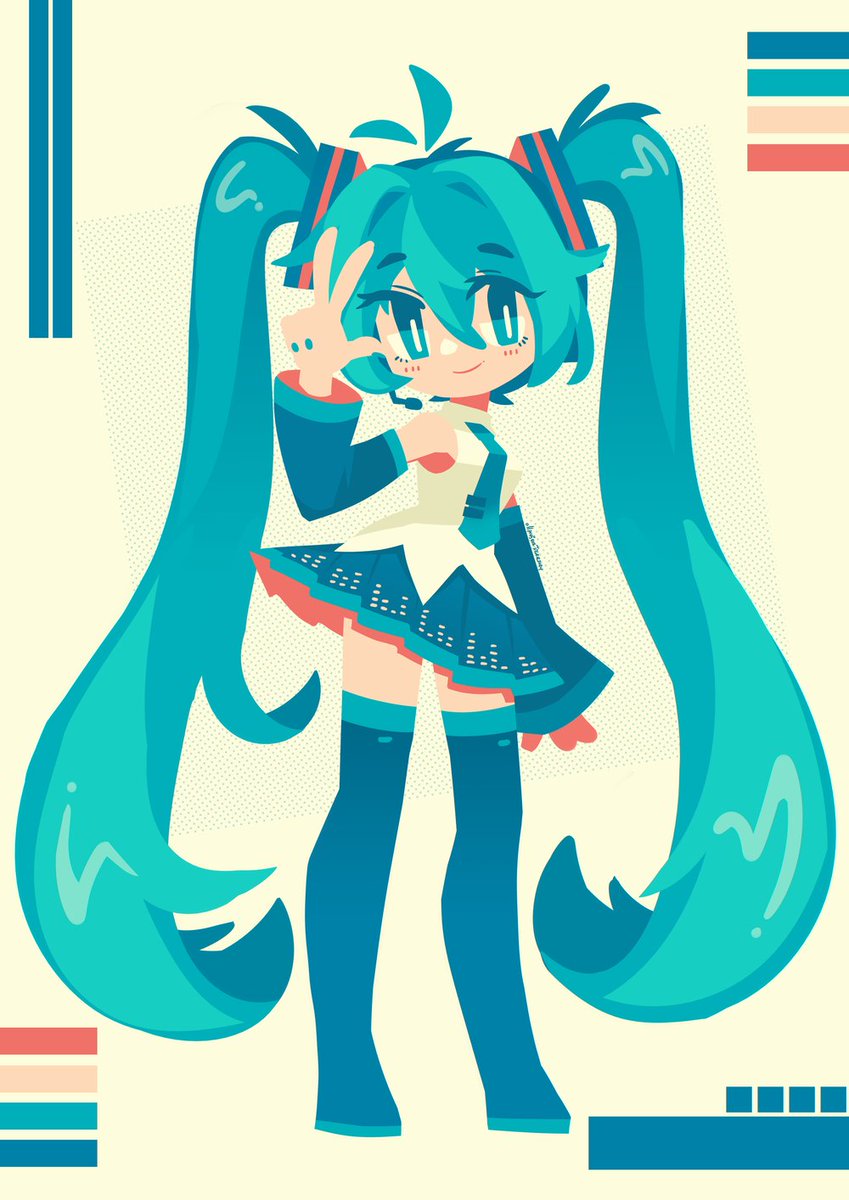 hatsune miku 1girl solo long hair looking at viewer smile simple background shirt  illustration images