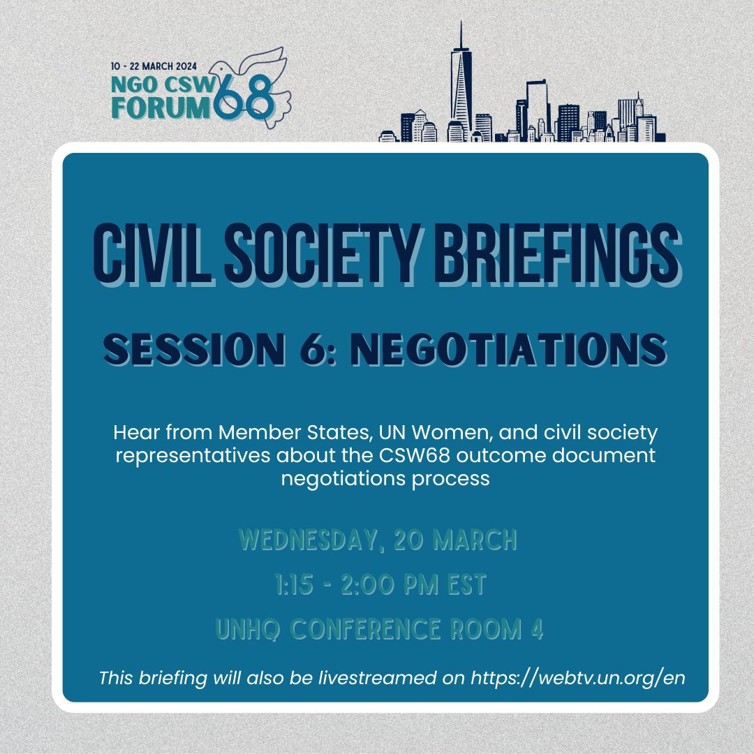 Civil Society Briefing Session 6: Negotiations today @ 1:15 pm EST! Watch it live at webtv.un.org/en