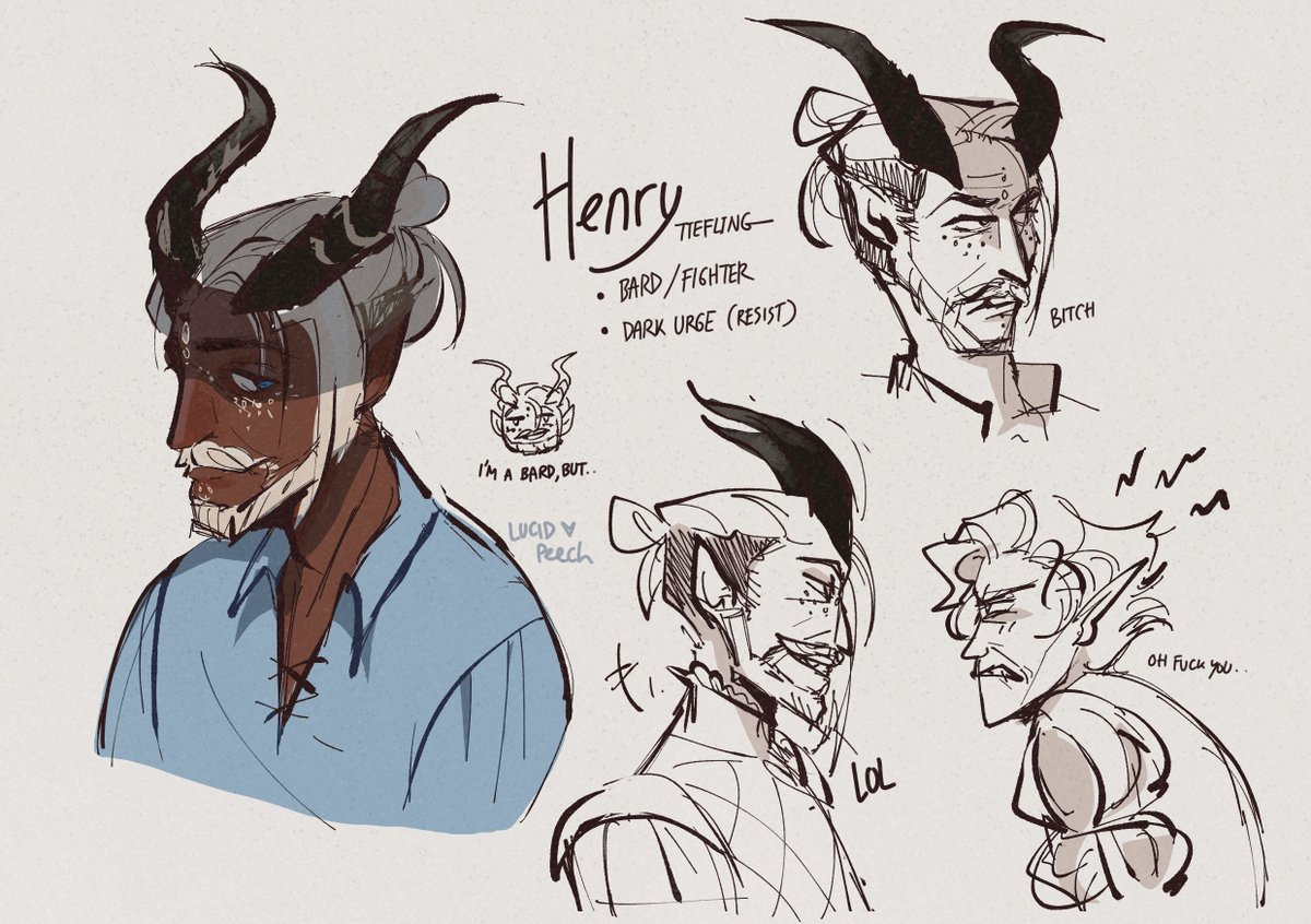 here's Henry! (everyone makes fun of his name, thanks mom) He loves his new life and avoids his past like the plague #bg3 #tav (technically #durge but eh)