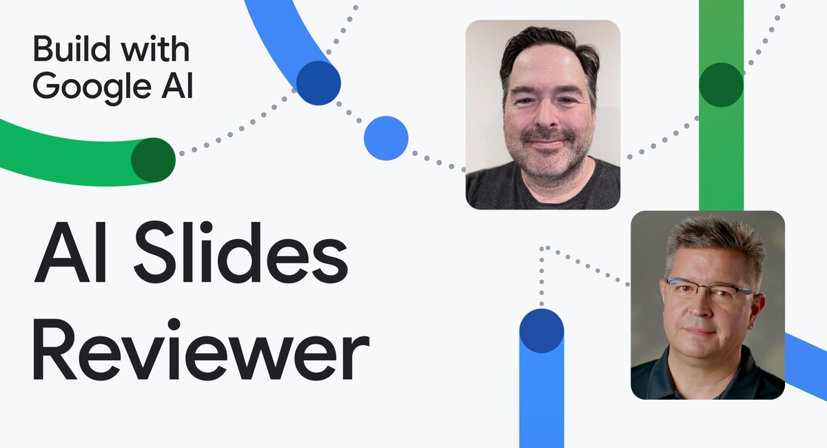 Build an AI presentation reviewer with Slides Advisor 💯 Slides Advisor uses Gemini & Workspace to review against your custom guidelines. Watch the demo & learn how to build your own on #BuildwithGoogleAI ➡️ goo.gle/3PsedW2
