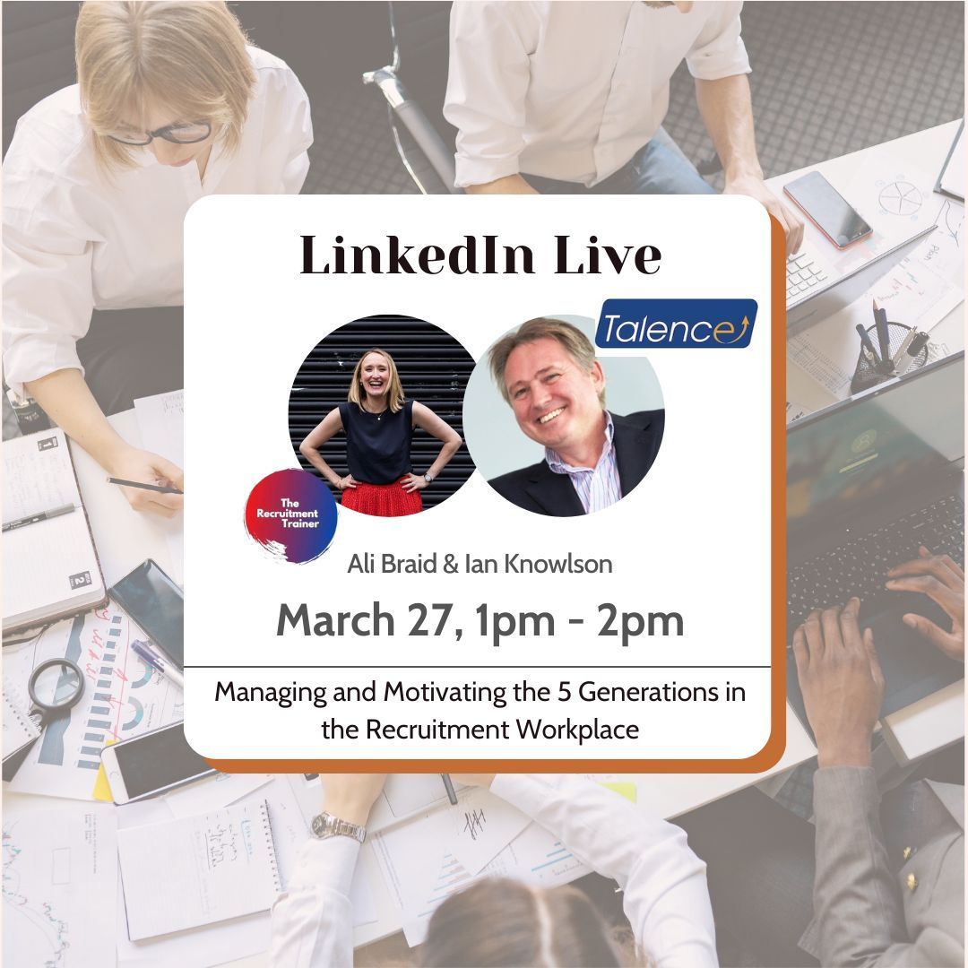📅 Join me & Ali Braid, Assoc CIPD, on March 27th, 1-2pm, for a discussion on 'Managing & Motivating 5 Generations in Recruitment.' Overcome age bias & foster a cohesive team. Send questions by March 22nd! RSVP: [Link] #Recruitment #WorkplaceDiversity buff.ly/3wUKBKr