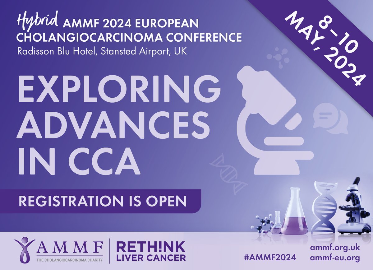 At #AMMF’s Hybrid 2024 European #Cholangiocarcinoma Conference, we will host a faculty of global speakers to learn about the challenges faced and advances made in our understanding of CCA. Sign up today: ammf.org.uk/ammf-conferenc… #AMMF2024 #cholangiocarcinoma