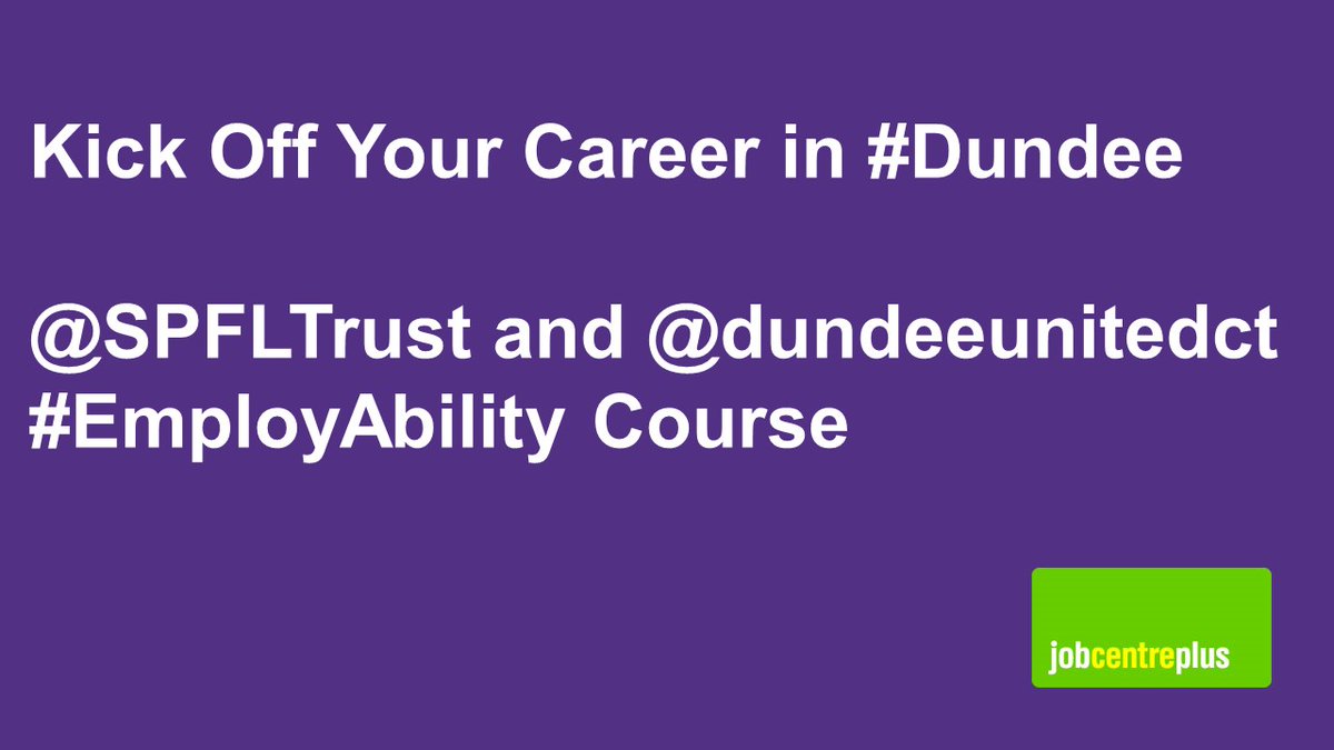 Aged 16-24 and in #Dundee? Six-week #EmployAbility Course with @SPFLTrust and @dundeeunitedct kicking off soon! Information Session: Dundee City Jobcentre, Friday 22 March at 11am. Register via your Job Centre work. @HelmDundee @DWSDundee @ChangeCentreDun @SL_DundeeAngus