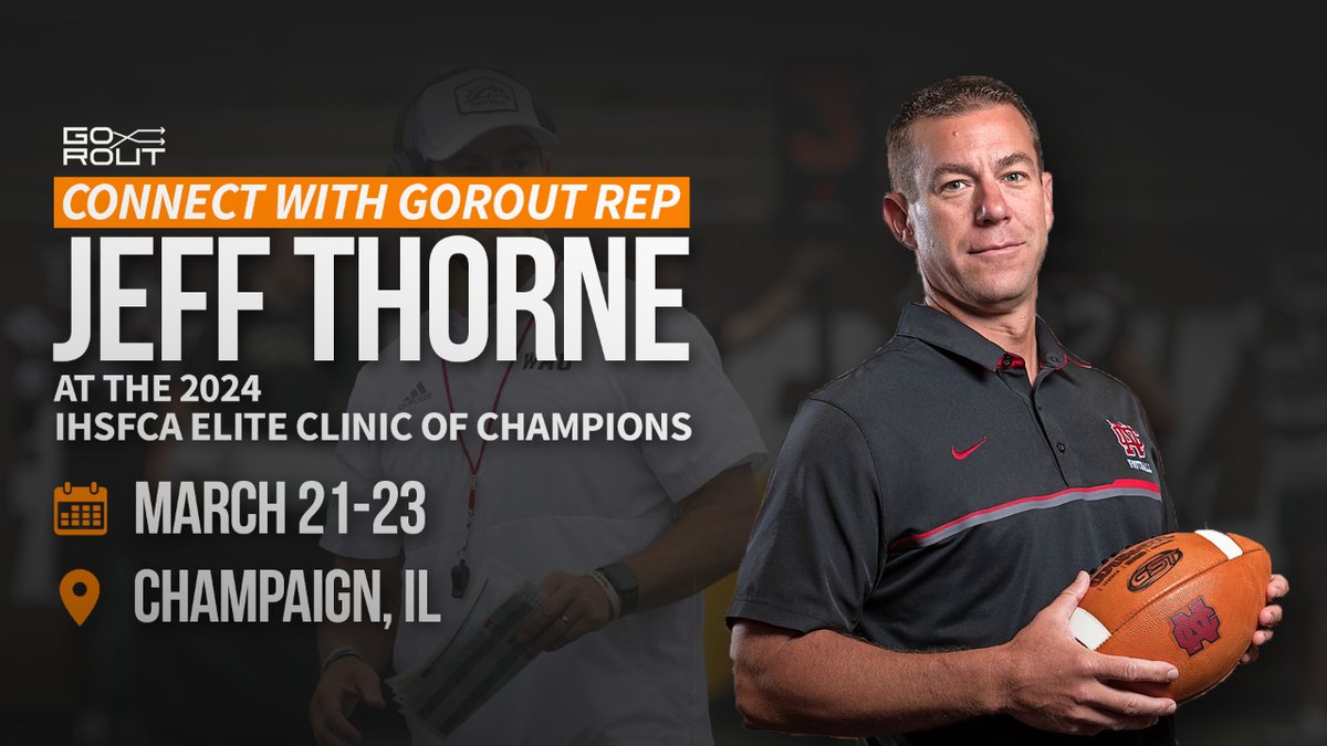 Illinois Football Coaches! 🏈 Are you going to be in Champaign this week for the @IHSFCA1 Elite Clinic of Champions? Connect with Jeff Thorne to learn about GoRout Scout, and start getting #BetterFasterReps 💪 🤝 @CoachJeffThorne   📩 jeff@gorout.com 🔗 gorout.com