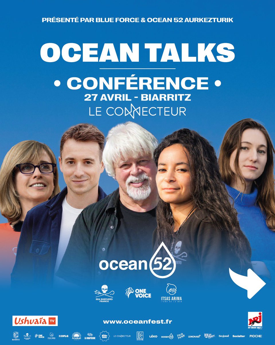 Conférence exceptionnelle à Biarritz, le samedi 27 avril, dans le cadre du festival caritatif Ocean Fest. 

En présence, entre autres, du capitaine Paul Watson, de Lamya Essemlali de <a href="/SeaShepherdFran/">Sea Shepherd France</a>, de <a href="/CamilleEtienne_/">CamilleEtienne</a> et de <a href="/MurielArnal/">Muriel Arnal</a> de <a href="/onevoiceanimal/">One Voice</a> 

Billetterie :