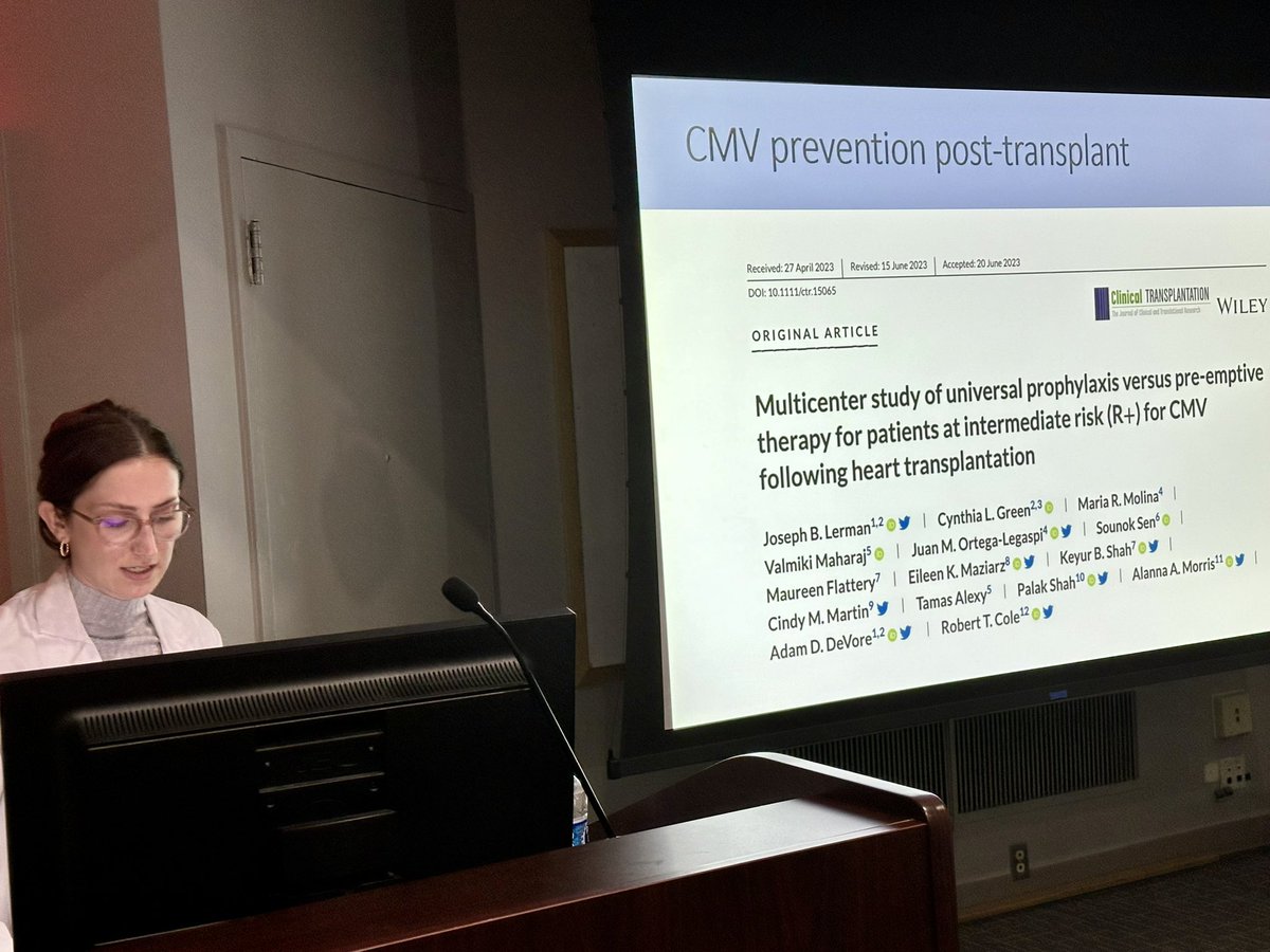 @AubrieCarroll giving an amazing @DukeCardFellows noon conference with solid pearls on CMV prevention post heart transplant! Shout out to @_JoeLerman whose work has been important in this space! @_adevore @robmentz @heartdoc_chet @richa_agarwalMD @JacobNiall @TheHolleyLab 💪