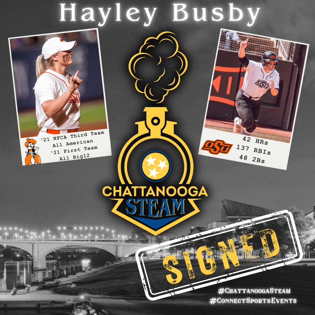 The safest place to be at a Steam game might be the dugout 😱 💣💥 More FIREPOWER in this offense…and we’re just getting started 🤯 Welcome another ALL AMERICAN aboard 🚂 @HayleyBusby54  #SteamPowered #ChattanoogaSteam #ProSoftball #ConnectSportsEvents #FemaleOwned #GirlPower