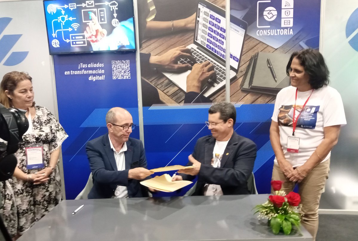 En el marco de la Feria Internacional de #Informática2024 se firmó un convenio de colaboración entre <a href="/ETECSA_Cuba/">ETECSA</a> y <a href="/aicrosCuba/">aicros</a> Empresa de informática y automatización para la construcción.