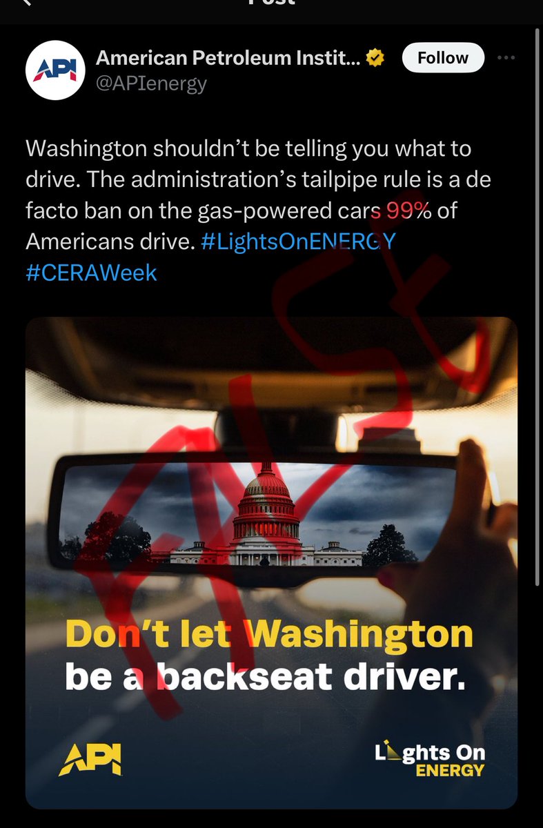 More lies from the Big Oil lobby. As the New York Times just reported, “The rule is not a ban on gasoline-powered vehicles.” Full stop. nytimes.com/2024/03/20/cli…