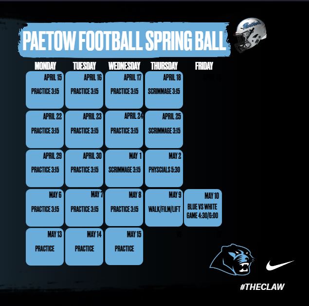 @PaetowHS Spring Football Calendar!