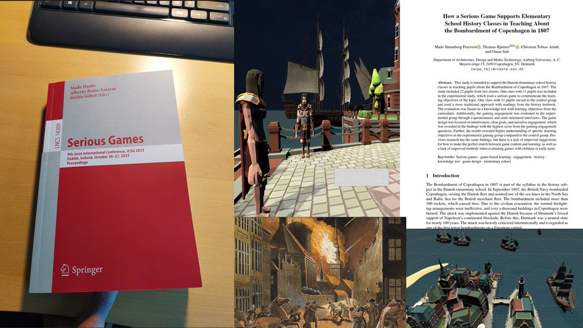 On my desk today - the proceedings from the Joint Conference on Serious Games. Our contribution is a paper about a serious game to support the Danish elementary school history classes in teaching pupils about the Bombardment of Copenhagen in 1807. 
doi.org/10.1007/978-3-…