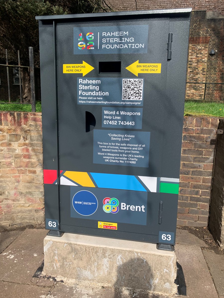 Brent Legend Raheem Sterling Foundation has installed weapon amnesty bins to provide a safe and anonymous way for people do dispose of knives in Brent. @metpoliceuk @Brent_Council @RSfoundation @StonebridgeNW10