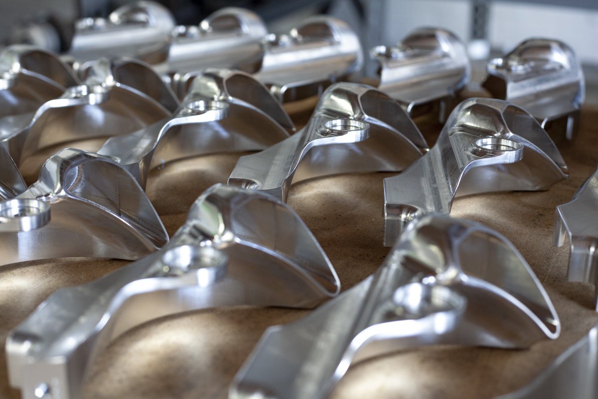 A behind the scenes view of air intakes for the KRGT-1–one of over 200 parts machined in-house from billet aluminum.