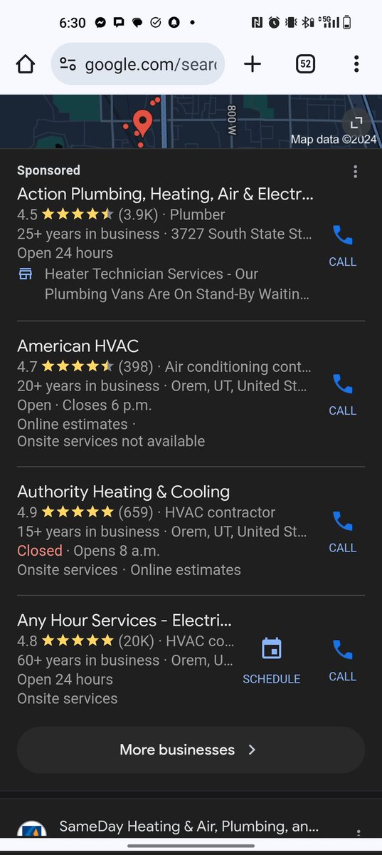 _evan_hoffman's tweet photo. @JoyanneHawkins have you noticed google changing the primary category of a business to match the search? Any Hour Services in Utah offers plumbing HVAC and electrical. Their primary category is HVAC and yet google is changing it when ac repair, plumbing is searched #localseo https://t.co/3T1J2J213v