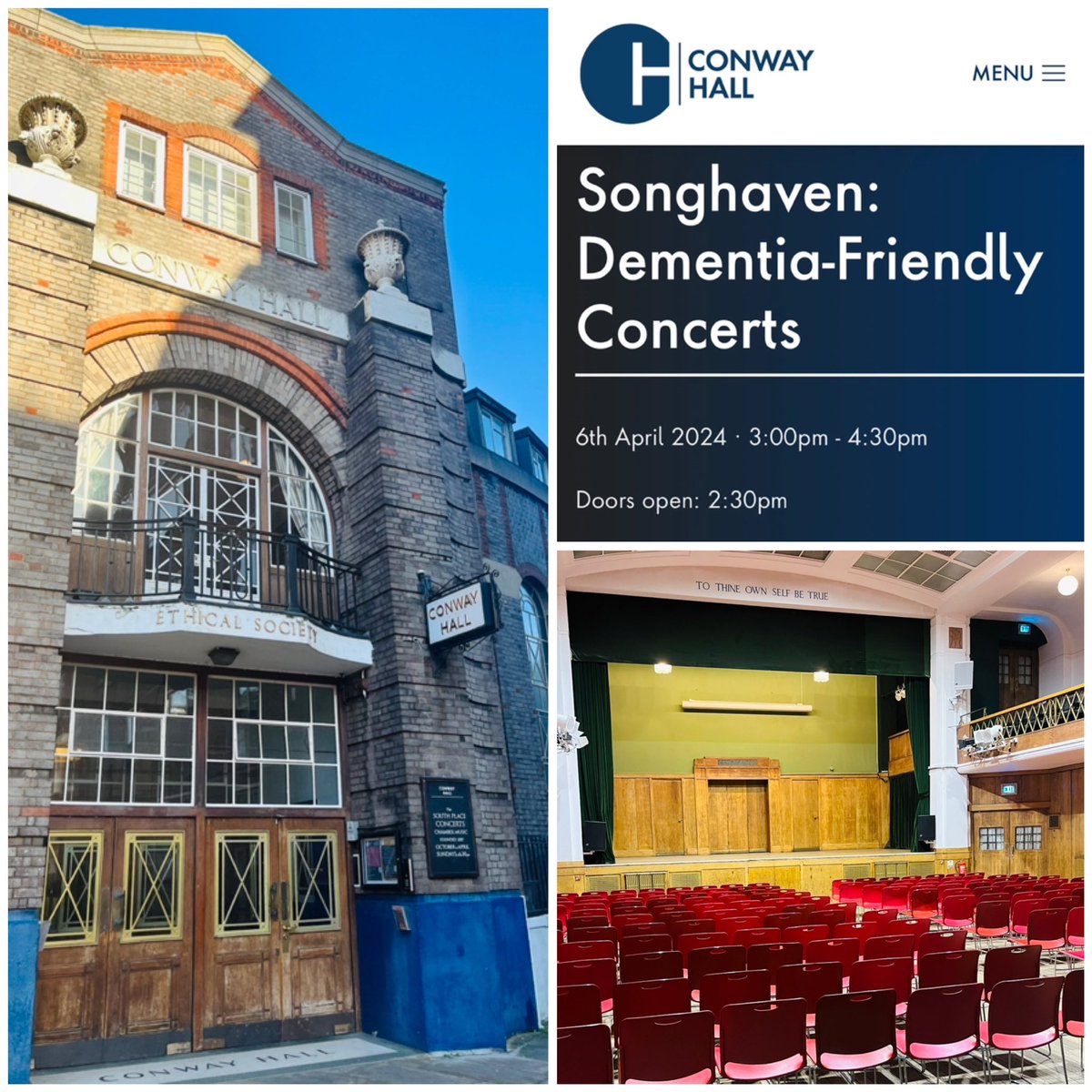 Our new partnership with @ConwayHall launches on 6 April. FREE #relaxed music-making from professional artists in the heart of #camden! Uplifting songs & singalongs followed by a social tea. Proudly #dementiafriendly - All welcome! Book via: songhaven.co.uk/liveconcerts/.