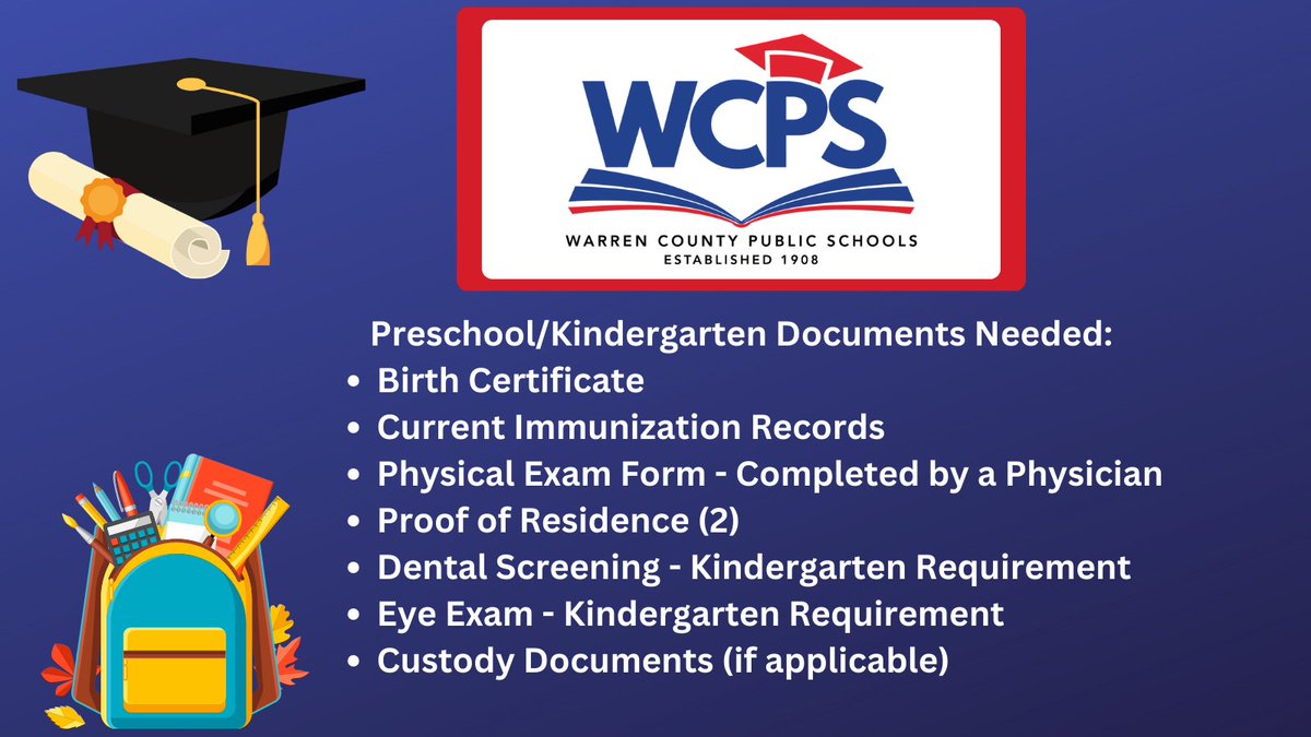 Preschool, kindergarten and new &amp; existing student registration is open for the 2024-2025 school year! Please go to warrencountyschools.org (or to the links in the flyer below) to fill out the eligibility form for preschool and/or to register your child for grades K-12.