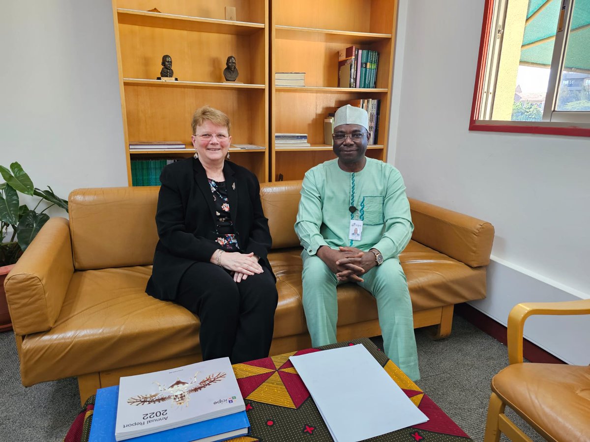 Dr Abdou Tenkouano, DG <a href="/icipe/">icipe</a>, welcomed a visit from Dr Jacqueline Hughes, DG <a href="/ICRISAT/">ICRISAT</a>, today. Cordial discussions highlighted potential avenues for collaboration including the use of insect protein in ICRISAT's millet flour blends, complementing the use of plant-based protein.