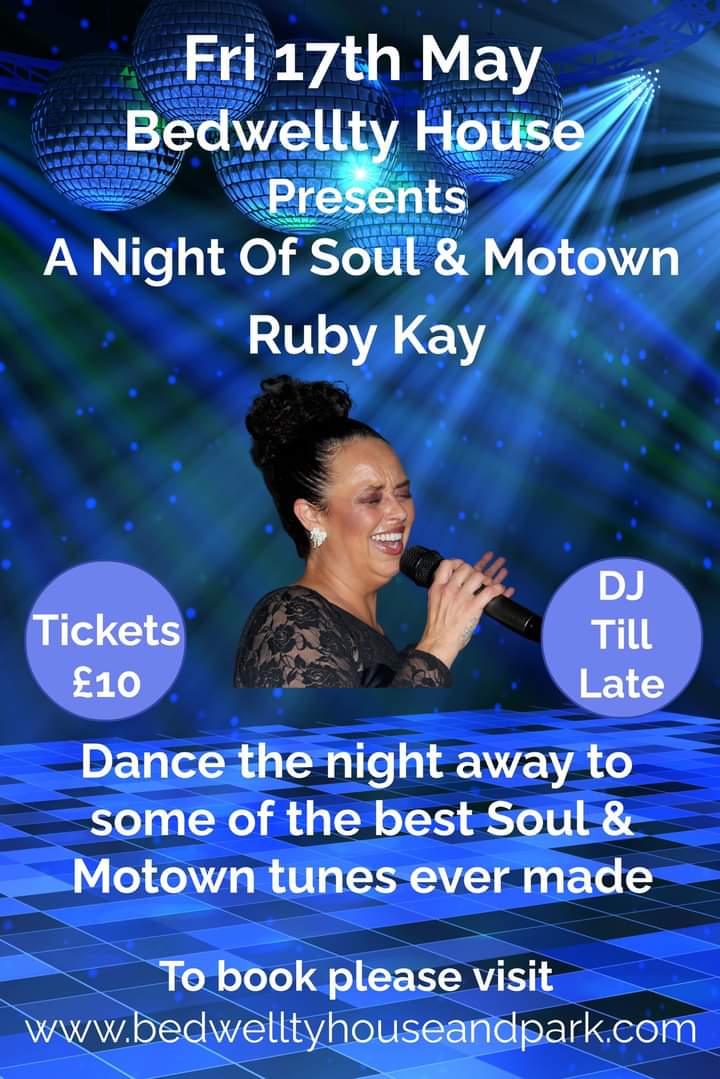 Come and dance the night away to some of the best soul and Motown tunes ever made! 🎤 A Night of Soul and Motown with Ruby Kay 🎤 📅 Friday 17th May ⏰ 7pm 📍 Bedwellty House and Park £10 per person Book online at bedwelltyhouseandpark.com/events-at-bhap