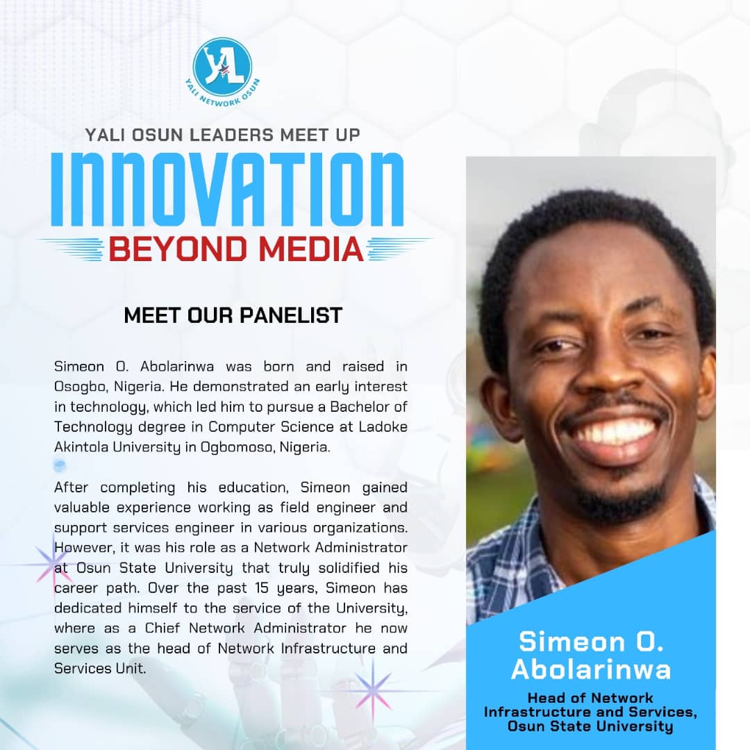 YALINetworkOsun's tweet photo. Yay! It's another Meet up
Meet our Speakers and Panelists for the YALI leaders meet up this Saturday. Time: 9am 
You don't want to miss this! @InsideOsogbo @USinNigeria @YALINetwork https://t.co/uLAJh4gukC
