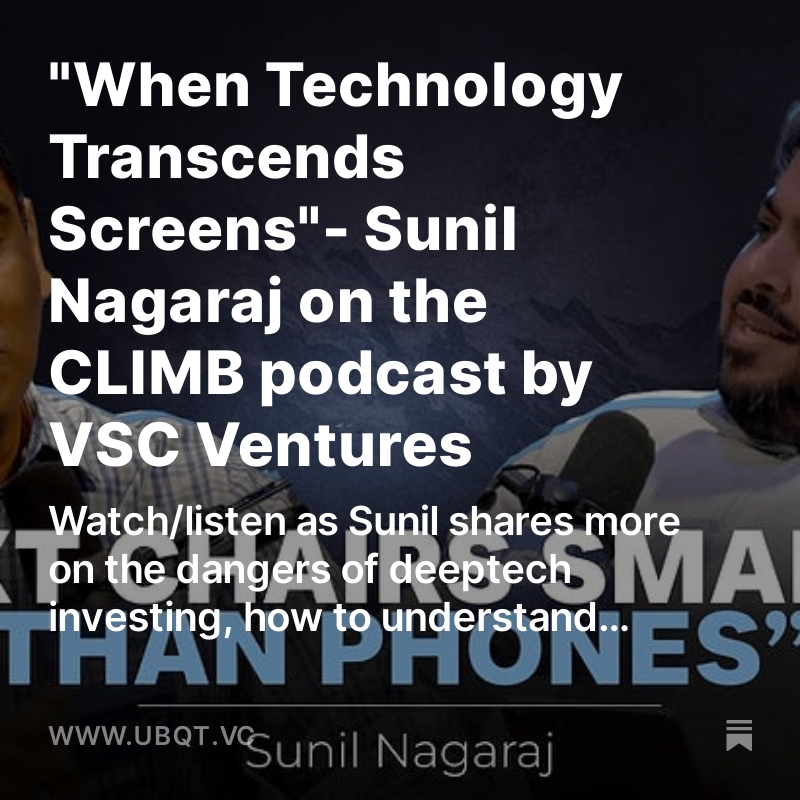 Sunil Nagaraj (@sunilnagaraj) on Twitter photo I went into the dangers of deeptech investing, how to quickly identify investor types and more with <a href="/JayKapoorNYC/">Jay Kapoor</a> on the latest CLIMB epsiode podcast:
ubqt.vc/p/when-technol… I went into the dangers of deeptech investing, how to quickly identify investor types and more with <a href="/JayKapoorNYC/">Jay Kapoor</a> on the latest CLIMB epsiode podcast:
ubqt.vc/p/when-technol…