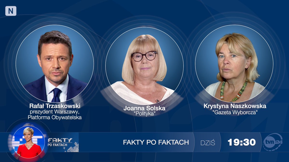 Prezydent Warszawy Rafał Trzaskowski @trzaskowski_ z @KO_Obywatelska , Joanna Solska z @Polityka_pl i Krystyna Naszkowska z @gazeta_wyborcza będą dzisiaj gośćmi Anity Werner w @faktypofaktach. Zapraszamy o godz. 19.30 do @tvn24 i #TVN24GO.