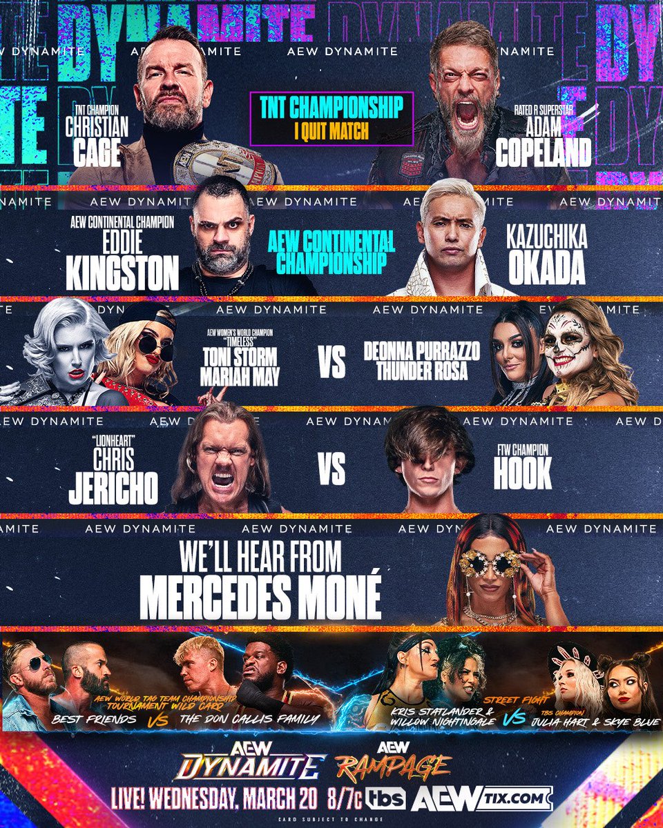 what a night this is going to be !!! Tune into #AEWDynamite & #AEWRampage for two HUGE Championship matches LIVE on @TBSNetwork, starting at 8pm ET/7pm CT!