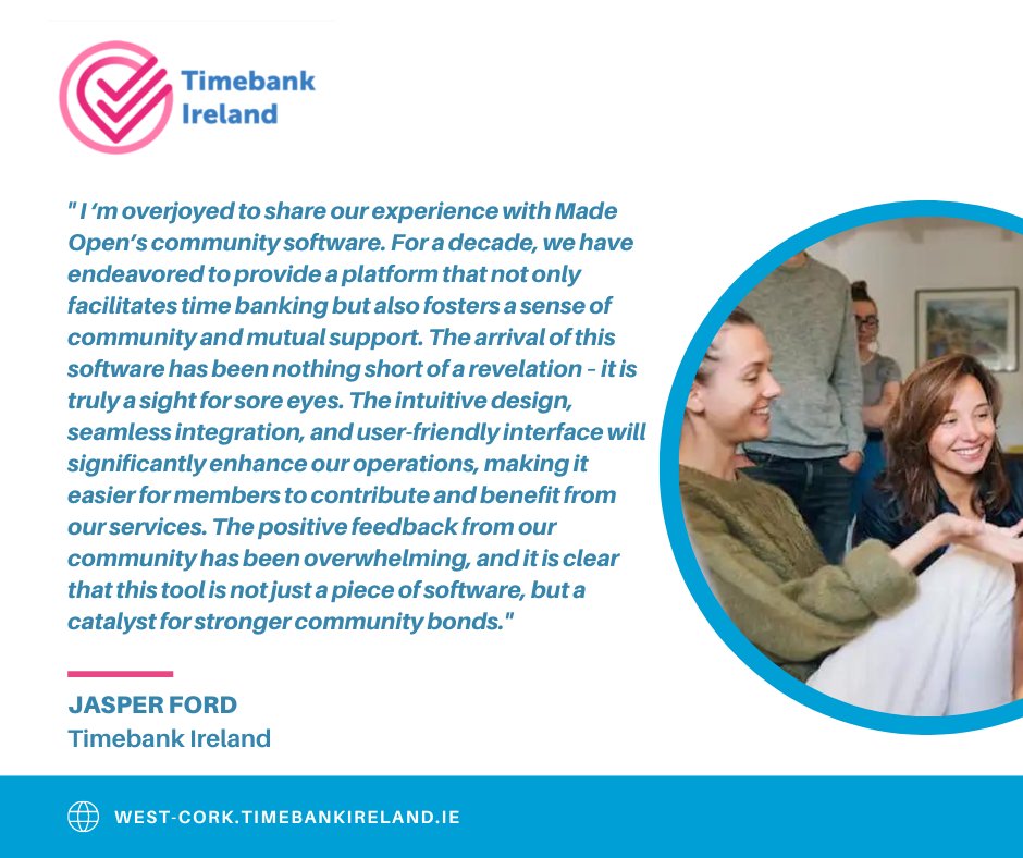 We're delighted to be supporting Timebank Ireland with our community software. Absolutely blown away by this lovely testimonial from their Managing Director. 🙏