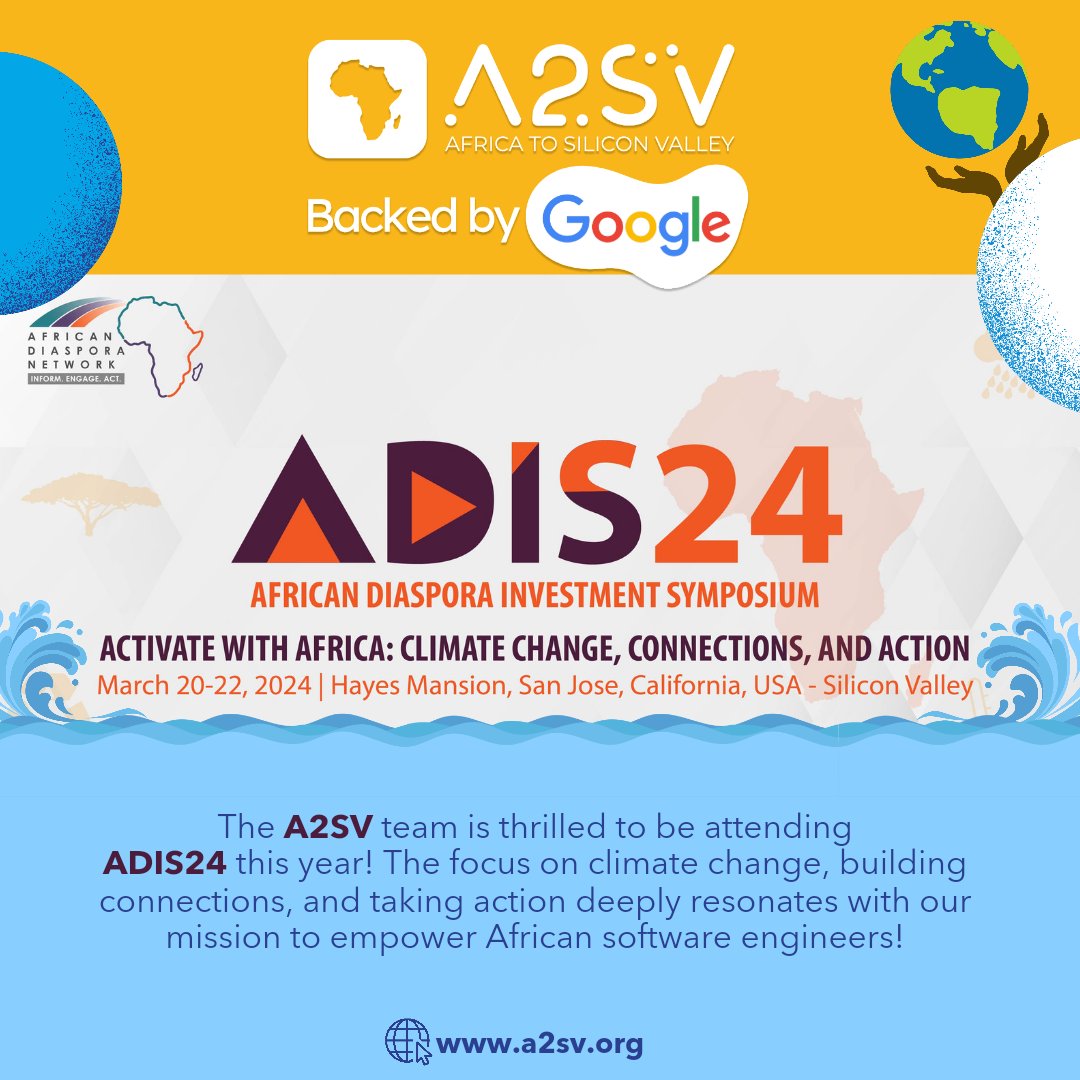 A2SV is at the African Diaspora Investment Symposium - ADIS24!

We look forward to meeting others at the symposium, sharing ideas, and forming sustainable partnerships for similar causes.🌟

#A2SV #ADIS24 #ADISymposium2024 #ADISymposium #investment #InvestAfrica #africa #diaspora