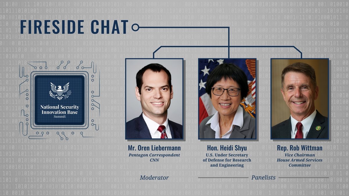 Starting off our afternoon programming here at the 2024 National Security Innovation Base (#NSIB) Summit, a Fireside Chat with ⬇️ Moderator: @CNN's @OrenCNN Speakers: @DoDCTO's Hon. Heidi Shyu @HASCRepublicans Vice Chairman @RobWittman Watch live: youtube.com/watch?v=LzyDZW…