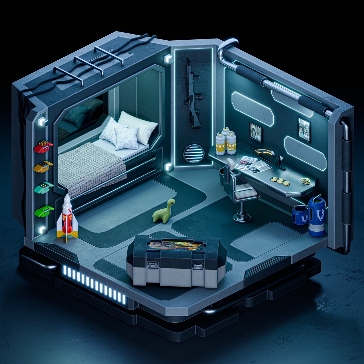 Andre4Cale's tweet photo. Isometric Bangalore Room - #ApexLegends 

Made with Blender, Photoshop, Substance Painter

4320 x 4320 - 256 Samples - Cycles

#isometric #room #blender #bangalore #scifi https://t.co/uNcMZaSGpL