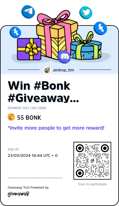 tim23qa's tweet photo. Very excited to announce the giveaway Win #Bonk #Giveaway #Airdrop March 20th, 2024 with 100 Participants Win on @Giveaway_HQ, click the link below to participate and win “55 BONK”!
#airdrop #cctip #cwallet #Giveaway
👉 https://t.co/JfMu5LHbZE https://t.co/L4o8JnSjoC
