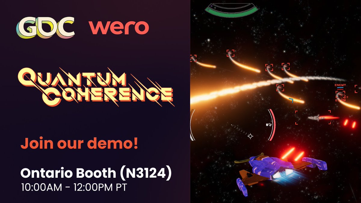 We'll be at the #GDC2024 Ontario Booth (# N3124) from 10 am to 12 pm today to demo QUANTUM COHERENCE – our upcoming '70s sci-fi inspired action adventure game. Come say hello and give it a try! #GDC #GDC24 #indiedev #gamedev