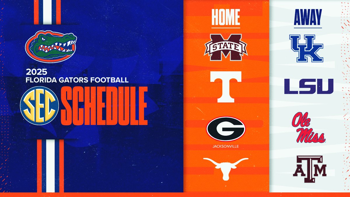 Florida Gators Football (@gatorsfb) on Twitter photo Our 2025 <a href="/SEC/">Southeastern Conference</a> opponents have been announced. π
π: floridagators.com/news/2024/3/20β¦
#GoGators | #jOURney Our 2025 <a href="/SEC/">Southeastern Conference</a> opponents have been announced. π
π: floridagators.com/news/2024/3/20β¦
#GoGators | #jOURney