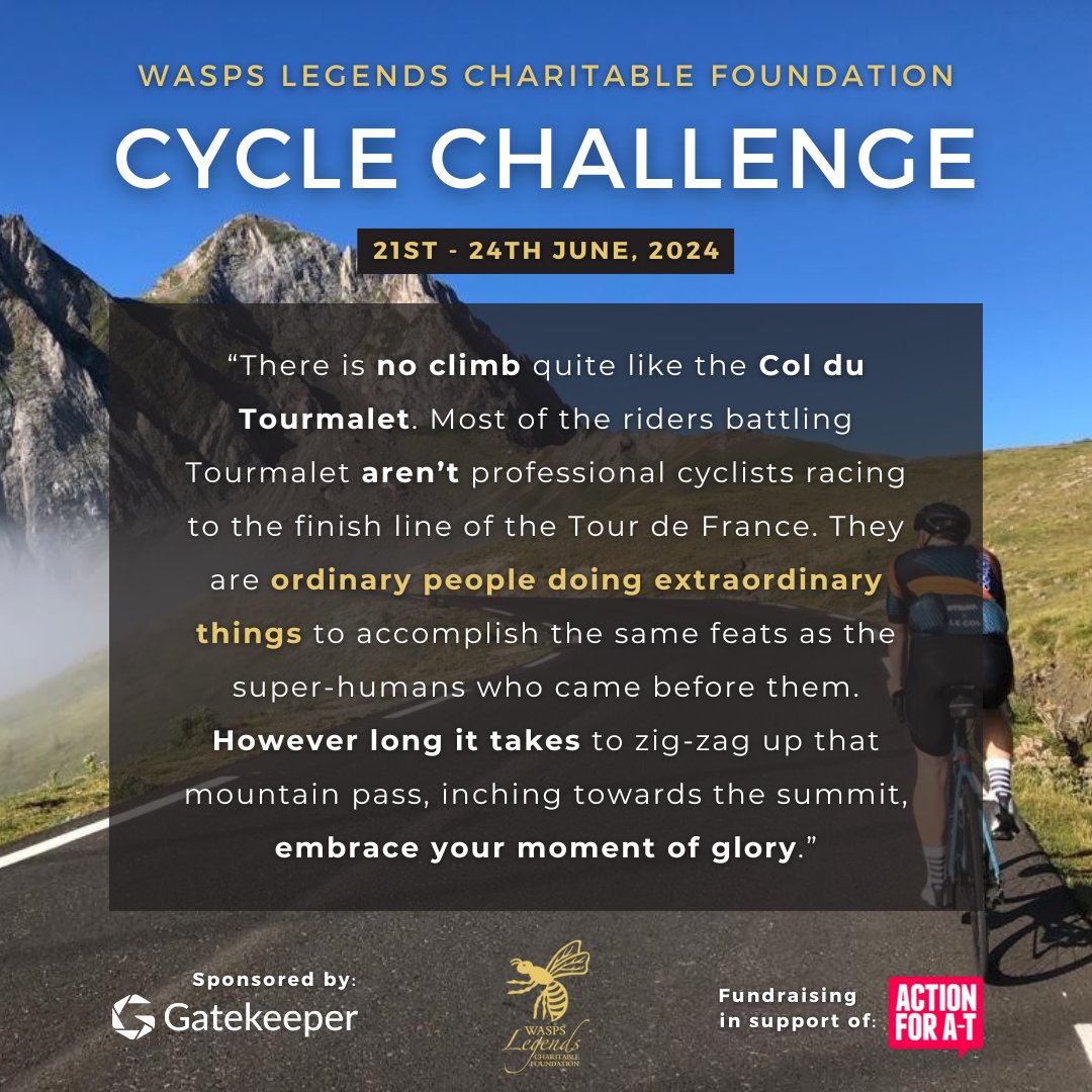 As you dust off your bikes for the Spring, why not set yourself the ultimate cycling challenge? We are joining forces with @ActionforAT as we tackle the Col du Tourmalet! You can read more about how to get involved here: waspslegends.co.uk/events/wasps-l…