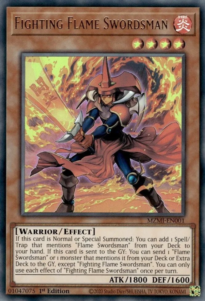 Serranwrap12's tweet photo. @MBTYuGiOh Shoutout to @PeepsYGO when this man says the flame swordsmen traps are some of the best traps ever printed he is not wrong. Fun fact almost  every Snake eyes card (except the witch) says send face up. Two non targeting book of moons will stop any snake eyes player. https://t.co/XjO5Vy2FnF