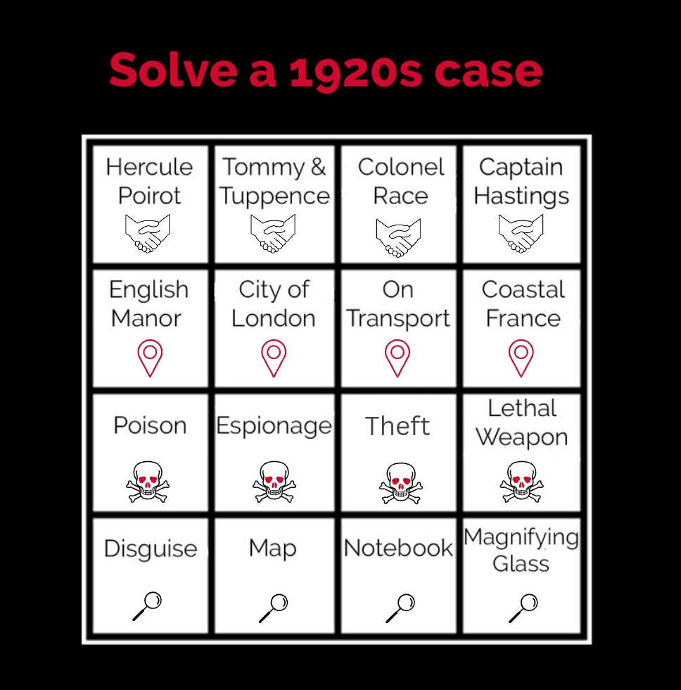 Scotland Yard has called and your detective skills are needed to solve a case in the 1920s. 🤝 Who are you partnering up with? 📍 Where has the crime taken place? ☠️ What style of crime is it? 🔎 Which item is essential?