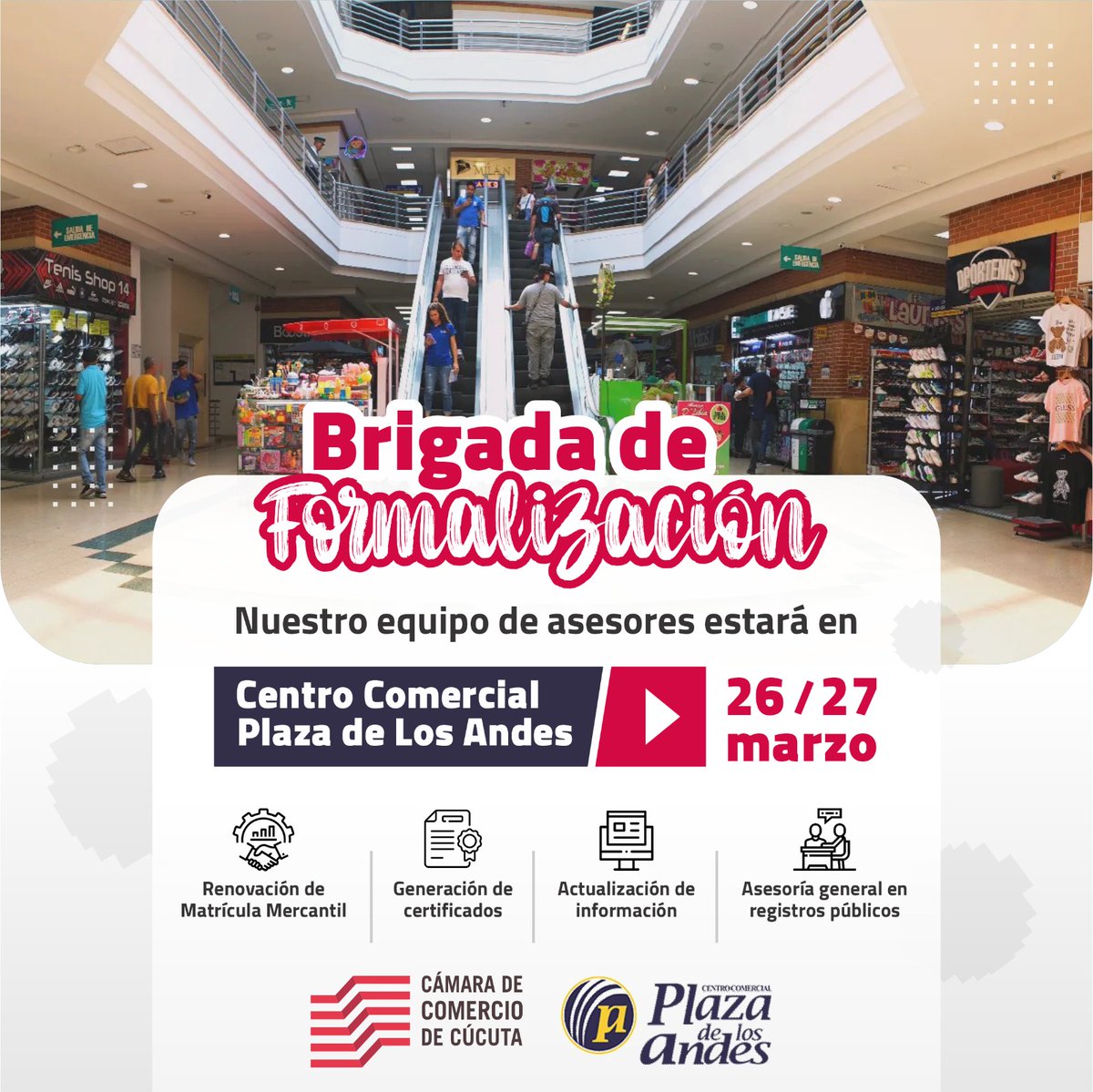 cccucuta's tweet image. ⏰Es momento de crecer con tu empresa y negocio, formalizar es el primer paso. Aprovecha la brigada de formalización que llevaremos a cabo en el Centro Comercial Plaza de Los Andes.

#CámaraCúcuta #ElProgresoNosMueve #ProgresoParaTodos #FORMALIDAD