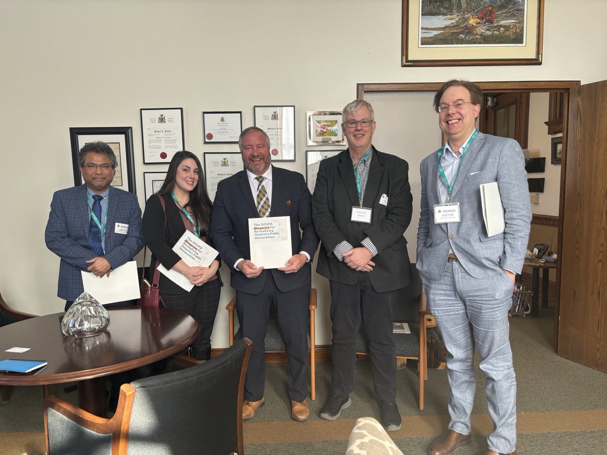 OCUFA ambassadors are speaking with MPPs about increasing public funding for postsecondary education to ensure quality research, teaching, and learning at Ontario universities. Thanks for meeting with us <a href="/CFifeKW/">Catherine Fife</a> and <a href="/M_Mantha/">Michael Mantha</a>! #onpse #onpoli