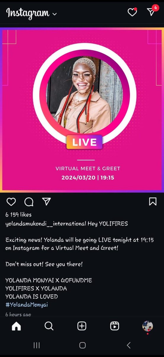mocmasentle's tweet photo. Hey YOLIFIRES 

Exciting news! Yolanda will be going LIVE tonight at 19:15 on Instagram for a Virtual Meet and Greet! 

Don't miss out! See you there! 

YOLANDA MONYAI X GOFUNDME
YOLIFIRES X YOLANDA 
YOLANDA IS LOVED 
#YolandaMonyai
#YolandaMukondeleli https://t.co/kGqM3LYI4B
