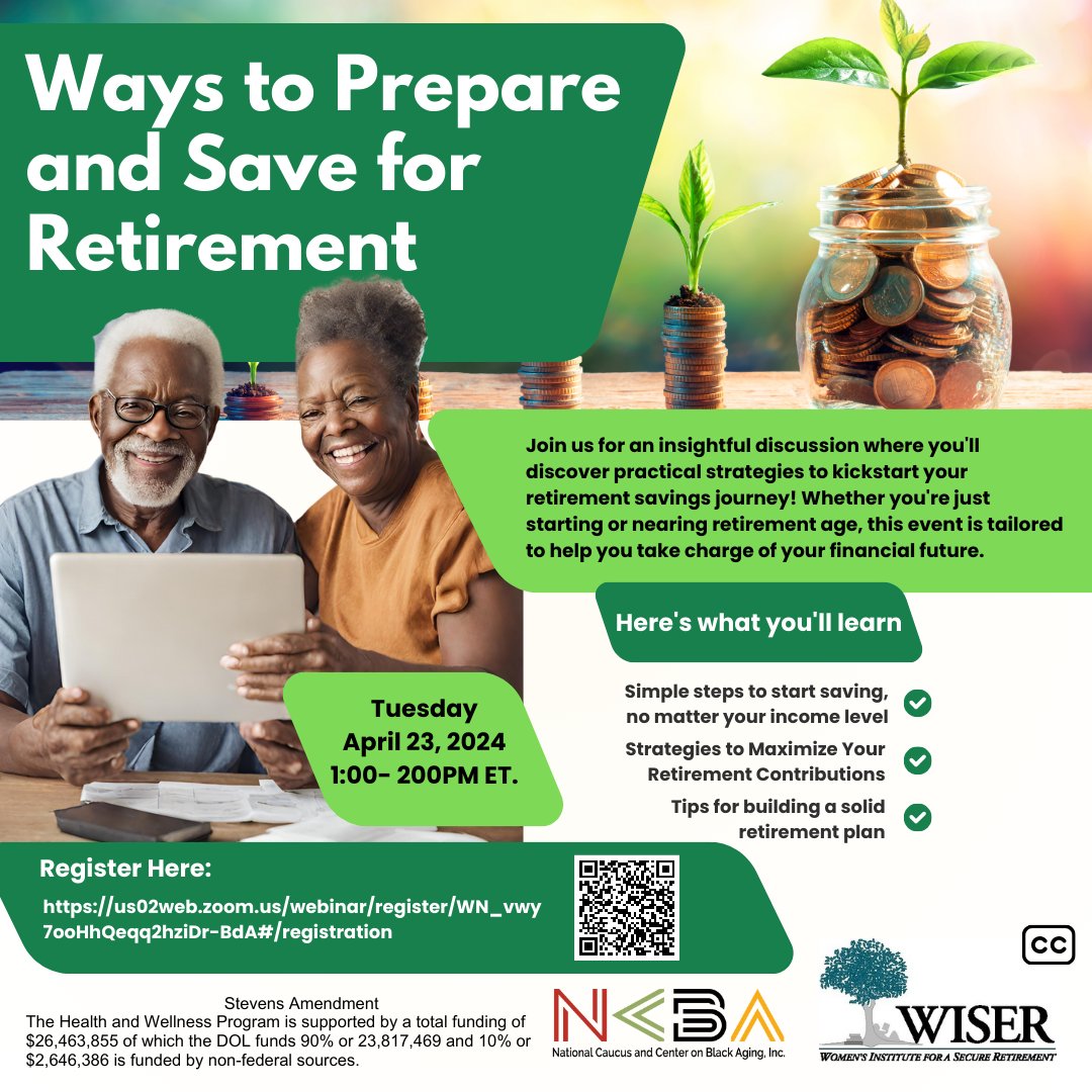 Excited to announce our partnership with @WISERwomen for a webinar on practical retirement strategies. Join us on April 23, 1-2PM ET, whether you're just starting your career or nearing retirement. Don't miss out, register now: [us02web.zoom.us/.../reg.../WN_…].