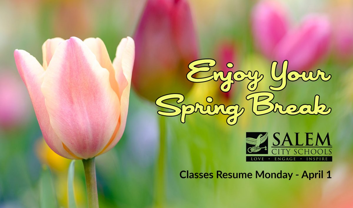 Schools in #SalemVA are closed this week for Spring Break. Classes will resume on Monday, April 1, at their normal times. We hope you will have a fabulous week with friends and family. #SampleSalem